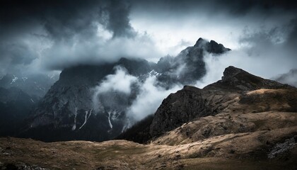 Wall Mural - dark mountains with heavy clouds