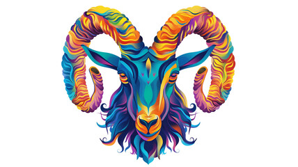 Wall Mural - Colorful Goat Head illustration-zodiac sign Capricorn isolated on a transparent background