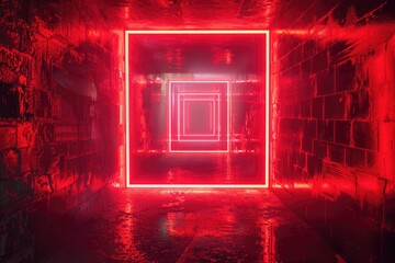 Wall Mural - An empty underground red room like tunnel with bare walls and lighting metro