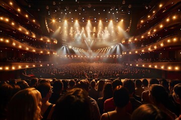 Leinwandbilder - A large auditorium filled with an enthusiastic crowd watching artists perform on stage during a live event. Generative AI