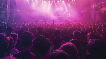 Leinwandbilder - A large crowd of people gathered at a concert hall, attentively watching the artists performing on stage. Generative AI