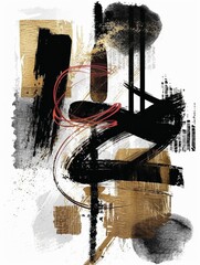 Poster - An abstract painting featuring a combination of black and gold colors, creating a striking contrast and dynamic composition