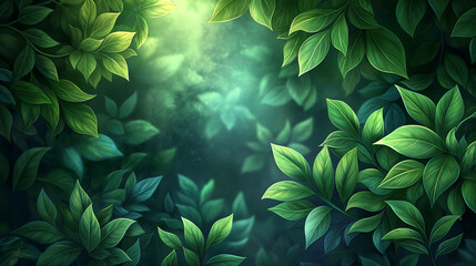 Wall Mural - A green leafy forest with a bright sun shining through the leaves