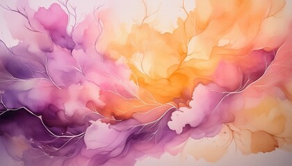 Wall Mural - watercolor background purple magenta pink peach coral orange yellow beige white watercolor