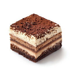 Canvas Print - A luxurious slice of tiramisu dusted with cocoa, isolated on a white background 