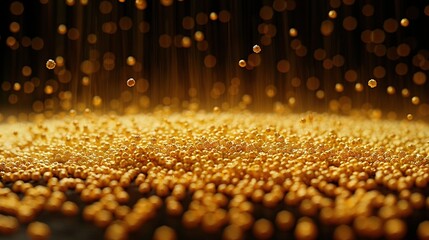 Wall Mural -   A lot of bubbles float on a black and gold background