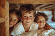 Smiling Children at Summer Camp Peeking from Bunker Bed