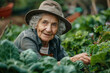 Elderly Woman Gardening in Her Lush Green Backyard