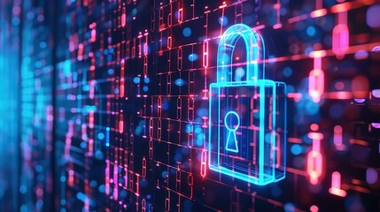 Cyber security concept. digital padlock on abstract cyber security with binary code