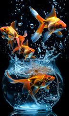 Wall Mural - Goldfish jumping out of the water
