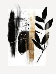 Wall Mural - A black and white painting featuring a plant as the focal point