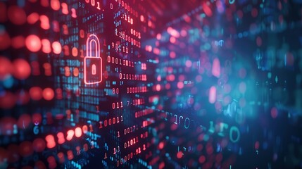 Cyber security concept. digital padlock on abstract cyber security with binary code