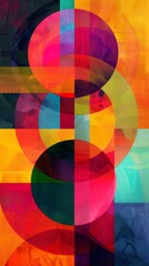 Aufkleber - Abstract geometric composition with vibrant overlapping circles and squares