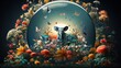 Surreal Environmental Art Featuring an Elephant in a Blooming Globe with Butterflies and Birds