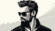 Stylish Hipster Man in Sunglasses in Monochrome Vector Illustration