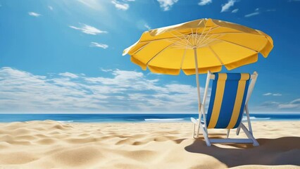 Wall Mural - beach chair with yellow umbrella is sitting on sand