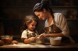 © juliars - Heartwarming kitchen scene with a mother and child happily engaged in baking together