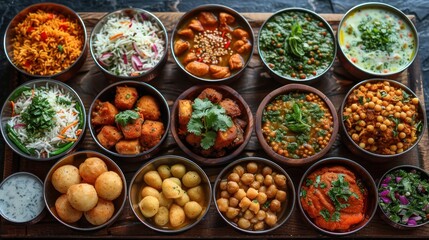 Indian food, isolated on white background. curry, samosa, bread roll, pani puri, pakora, indian and desi food dishes set, Ramadan Iftar collection