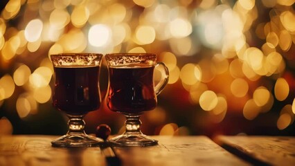 Poster - Two glasses of red wine on table with blurry background