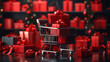 Shopping Cart Filled With Presents by Christmas Tree