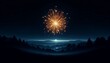 Bright fireworks light up the night sky, with faint city skyline below. Colorful fireworks glow in the night sky, faint city skyline visible.