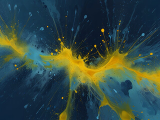 Wall Mural - Abstract blue and yellow background with splashes and blots