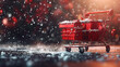 Red Shopping Cart in Snowy Setting
