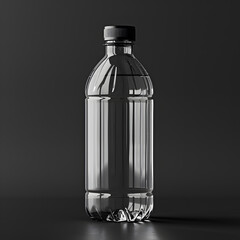 Wall Mural - Clear plastic water bottle with black cap on black background