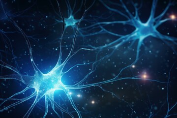 Poster - Digital illustration depicting active neurons with synaptic connections in a neural network