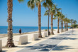 Beautiful costal town Villajoyosa in Costa Blanca, Alicante province, Spain. Recreation area near Mediterranean sea and bike path