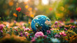 Small Globe Amidst Field of Flowers