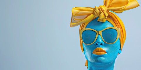 Wall Mural - beautiful face of a woman painted blue with yellow accessories