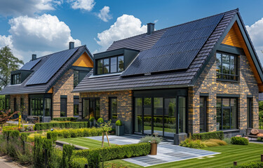 Wall Mural - Modern villas with solar panels on the roof