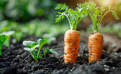 Wall Mural - Fresh organic carrots growing in the garden