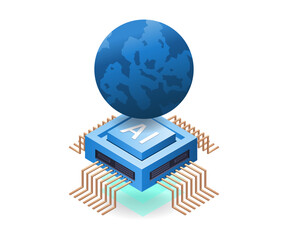 Aufkleber - World of artificial intelligence internet infographics 3d illustration flat isometric