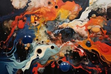 Poster - Vibrant, high-resolution image of mixed paint creating an abstract fluid art piece
