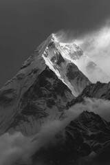 Poster - Mountain with snow covered peak and cloudy sky