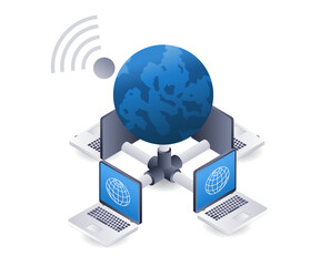 Aufkleber - Wifi network computer server technology infographic 3d illustration flat isometric
