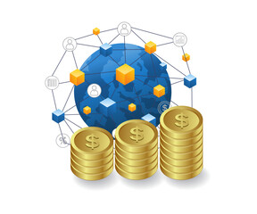 Aufkleber - World business network infographics flat isometric 3d illustration