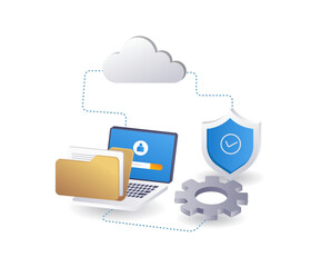 Aufkleber - Technology cloud server computer data security, flat isometric 3d illustration infographic
