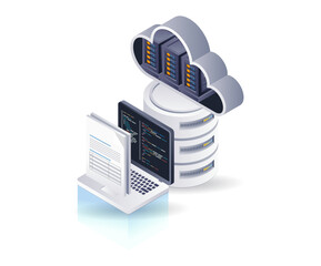 Aufkleber - Technology cloud server computer data, isometric flat 3d illustration infographic