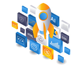 Poster - Startup product web business application infographic 3d illustration flat isometric