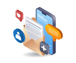 Aufkleber - Smartphone social media email, infographic 3d illustration flat isometric