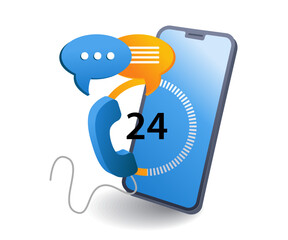 Poster - Smartphone online communication 24 hours infographics flat isometric 3d illustration