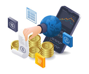 Aufkleber - Smartphone online business income details infographics flat isometric 3d illustration
