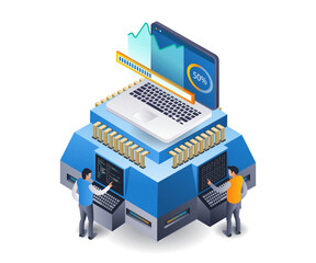 Aufkleber - Server data analysis center hosting infographics flat isometric 3d illustration