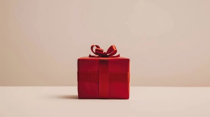 Wall Mural - Red gift box on a white backdrop