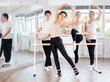 © JackF - Group of people doing ballet exercises and posing using barre in modern gym in health and fitness concept