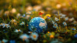Small Globe Amidst Field of Daisies