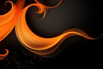 Poster - Smooth orange abstract wave design with sparkling elements on a sleek black backdrop
